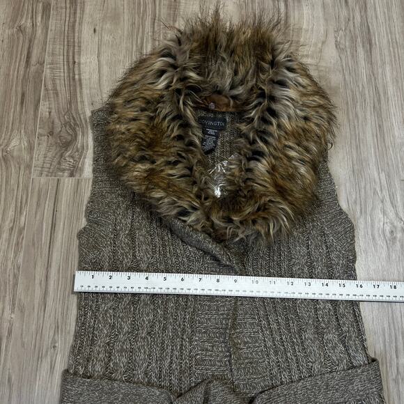 Covington Faux Fur Collar Knit Sweater Vest Womens Size M Gray Marled Sleeveless - Picture 5 of 9